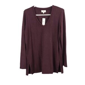 Lou & Grey Burgundy V-Neck Top Tunic Spandex & Rayon
